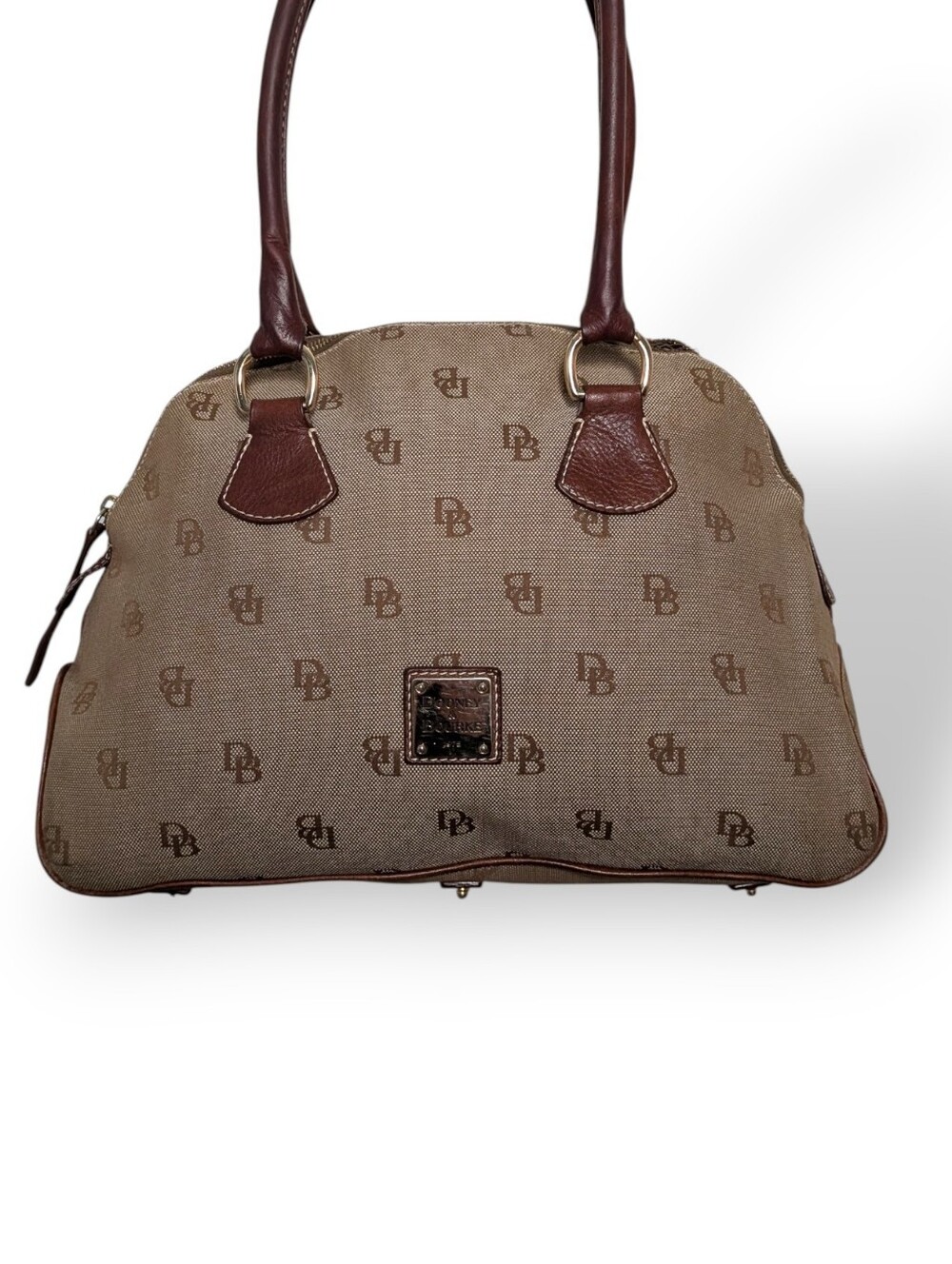 Dooney & Bourke Satchel Vintage Tan Brown Monogram Logo Canvas Leather Dome Bag